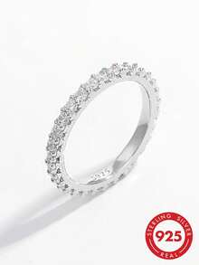 1 chiếc nhẫn tròn đầy bằng bạc 925 sáng bóng thanh lịch sang trọng cổ điển đính đá Cubic Zirconia, quà tặng thời trang cho phụ nữ khi hẹn hò, tiệc tùng, tiệc chiêu đãi, tôn lên nét quyến rũ - Vàng - Xem 6