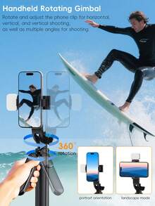 Gậy selfie kiêm chân máy có đèn LED hai màu ấm và lạnh, chống rối, có thể kéo dài 51,2 inch, kèm điều khiển từ xa không dây, xoay 360°, tương thích với iPhone, Android, camera hành động, livestream, vlog, du lịch, quà tặng Ngày của Mẹ, quà sinh nhật. - A - Xem 4