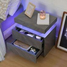 Mesita de noche de estilo moderno con dos cajones, fácil montaje, amplio espacio de almacenamiento, adecuada para dormitorios y salas de estar. - Gris Oscuro - Ver 6