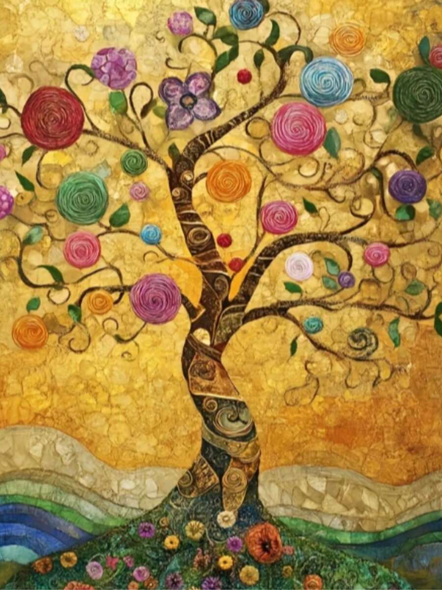 Framed Diamond Inlaid Decorative Painting "Tree Of Life" By Gustav Klimt (Unframed) - round diamond - View 1