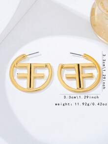 1 Đôi bông tai đính đá vàng kiểu dáng tối giản, thời trang, hình chữ cái, chữ Hán, biểu tượng (Dành cho nữ) - Vàng - Xem 5