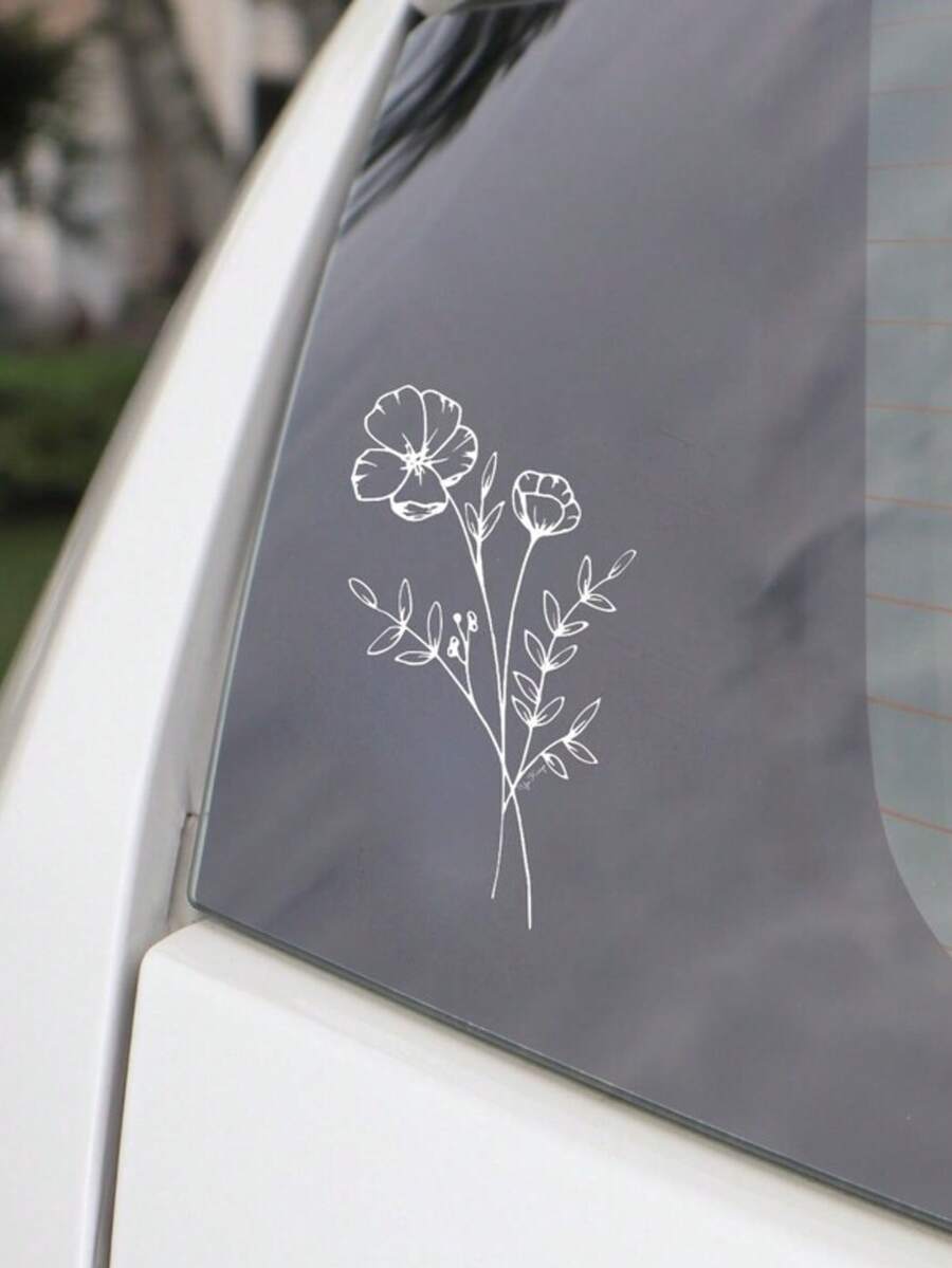 1张野花汽车贴纸，适用于车窗、笔记本电脑、电脑、行李箱、汽车配件、汽车线条画贴纸、花束贴纸和女性贴纸 - 車貼 - 查看 1