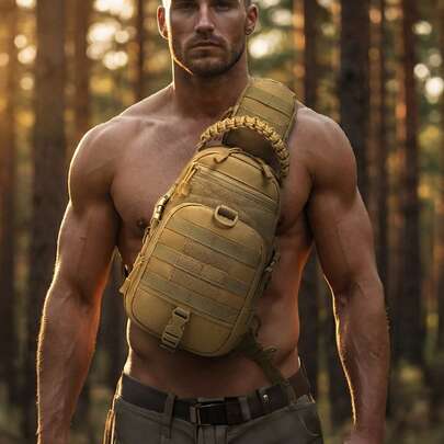 男士战术单肩斜挎包，小型EDC肩背斜挎包，带伞绳手柄，MOLLE系统，射击包，日用背包