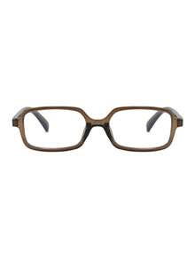 1 Pair Men's Olive Green Rectangular Frame PC Retro Classic Versatile Non-Prescription Glasses - Olive Green - View 3