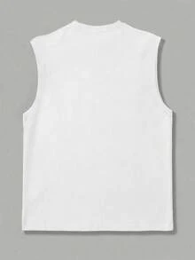 1pc Men's Summer Printed Round Neck Casual Tank Top - White - View 6