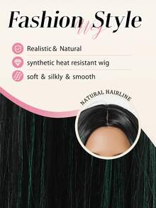 26 Inch Light Brown Chestnut Long Straight Middle Part Synthetic Wig, Suitable For Women's Daily, Party, Halloween, Christmas, Thanksgiving, Wedding, Prom And Other Occasions, Made Of High-Quality Heat-Resistant Fiber, Natural Hairline, Comfortable Fit - Green - View 7