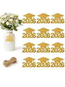 24Pcs 2026 Graduation Party Decorations, Glitter Graduation Cap Tags, Colorful Paper Vase Centerpieces, Premium Paper Material, Perfect For Table Centerpieces, Party Background, Classroom Decor, Ideal For Graduation Celebration Ceremony Supplies - Black - View 8