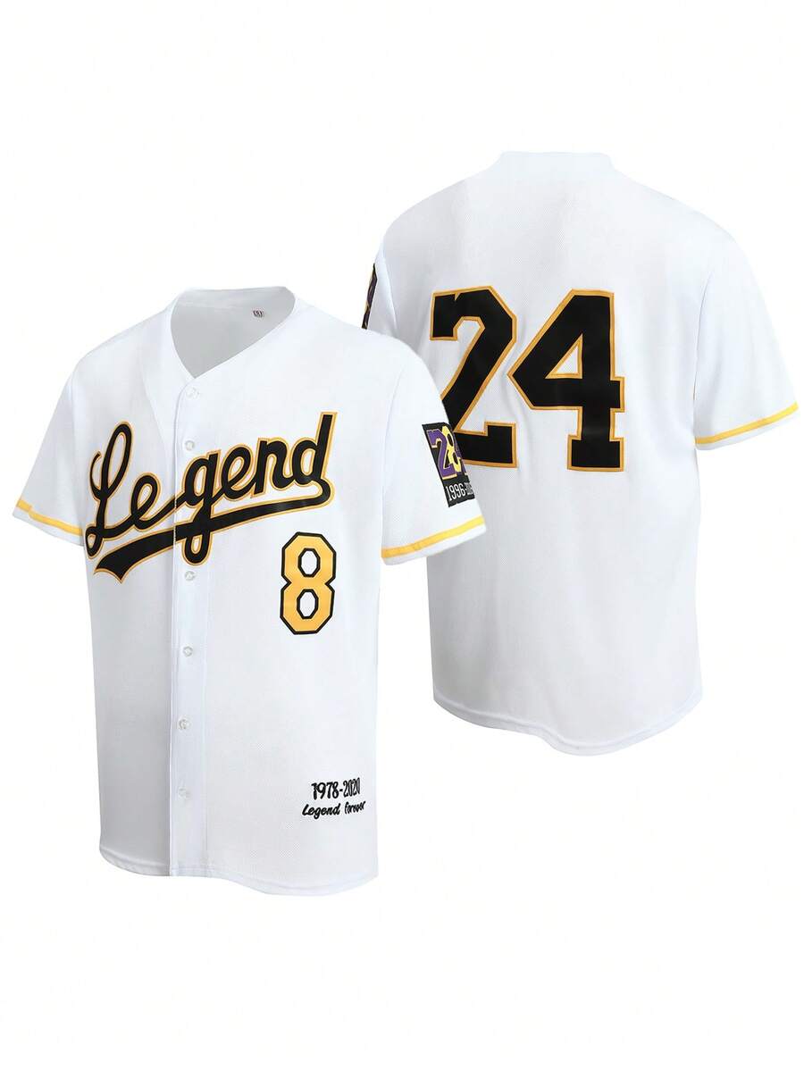 Atonmore Chaqueta de béisbol blanca para hombres, 8/24, sudadera deportiva casual con botones y bordados, adecuada para entrenamiento y competición - Blanco - Ver 1