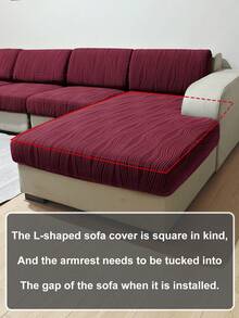 1pc Solid Color Elastic Jacquard Sofa Seat Cushion Cover, Removable And Machine Washable, Suitable For Living Room Polyester Sofa Seat Cushion And Backrest Cover - Burgundy - View 10