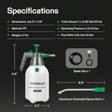 VIVOSUN Puerizador de jardín de mano de 0.26 galones puerizador de bomba de 1 litros botella de puerización de agua de 34 onzas con váula de  boquilla ajustable varilla de - Verde - Ver 7
