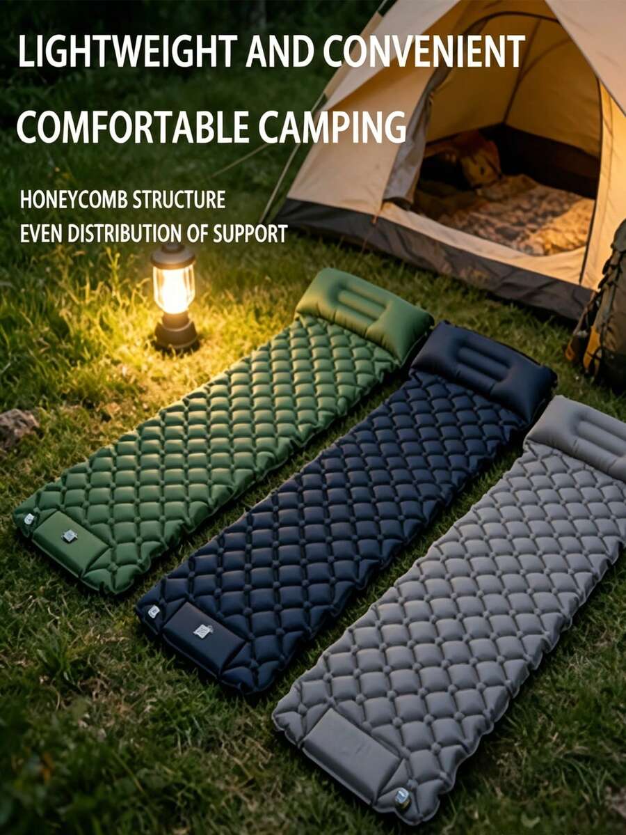 1pc Ultra-Light Outdoor Camping Sleeping Pad With Built-In Pillow And Air Pump, Suitable For Camping, Hiking, Outdoor Activities - Multicolor - View 1