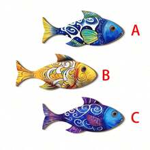 1/3 PiecesWooden Fish Home Decor, Summer Art Pattern Small Fish Wooden Sign, Creative Ocean Style Fish Shape Hanging Pendant, Ideal For Sea View Room Wall Decor, Outdoor Beach Ornament, Ocean Themed Wall Hanging Decoration - Multicolor - View 7