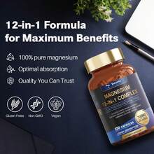 Magnesium Complex 700mg 12 In 1 Magnesium Supplement With Glycinate Citrate Malate Oxide Taurate Aspartate Orotate Magnesium Relaxation,Muscle,Heart Support, Vegan 120 Capsules - 120 chiếc (Gói 2 hộp) - Xem 5