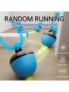 1 pieza Pelota de juguete interactiva inteligente para perros, pelota de ejercicio resistente a masticar, recargable por USB, con cuerda de cola móvil y que brilla, juguete de rodamiento para mascotas para interiores, adecuado para perros y mascotas pequeños/medianos, para aliviar el aburrimiento y estimular el interés por masticar - Multicolor - Ver 3