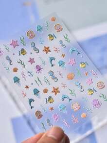 1pc Cute Jellyfish Dolphin Starfish Nail Art Sticker 5D Relief Japanese Ocean World Self-Adhesive Nail Sticker Sticker DIY Nail Charm Nail Stickers - Multicolor - View 2