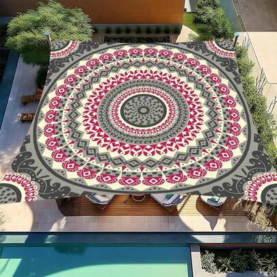 1pc Bohemian Mandala Print Outdoor Garden Sun Shade Cloth, Camping Canopy, Sun Shelter For Garden Patio, Beach Sunshade, Outdoor Adventure Sunshade, Outdoor Camping Park Lawn Beach Picnic Mat (Poles Not Included)