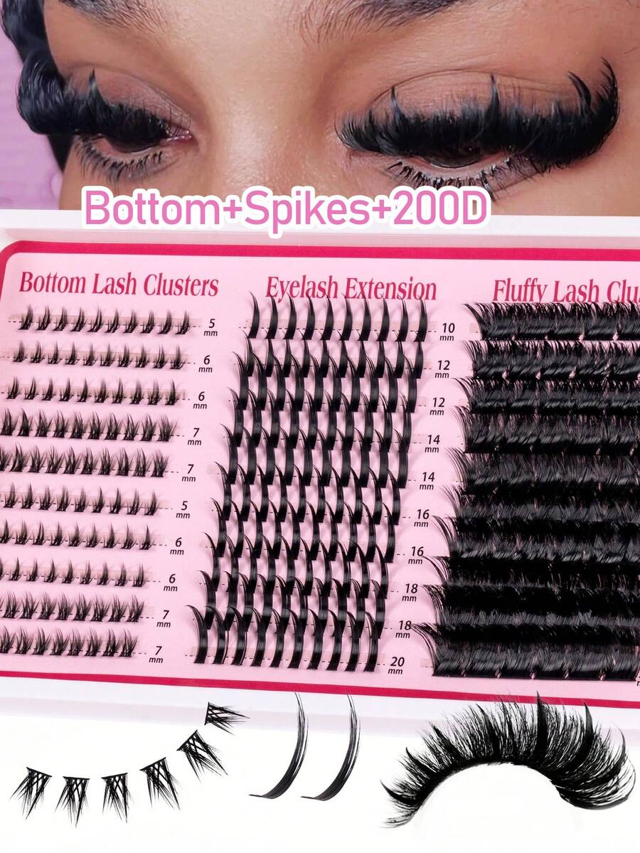 MEM 4-In-1 Cartoon-Style Faux Mink Cluster Lashes (Models 305/295/285/275/265), Mixed Lengths (6–20mm), 60D–200D Volumizing Clusters (Including Lower Lashes); DIY Lash Extensions For Fluffy Eye Looks; Suitable For Christmas, Halloween, And Daily Wear.