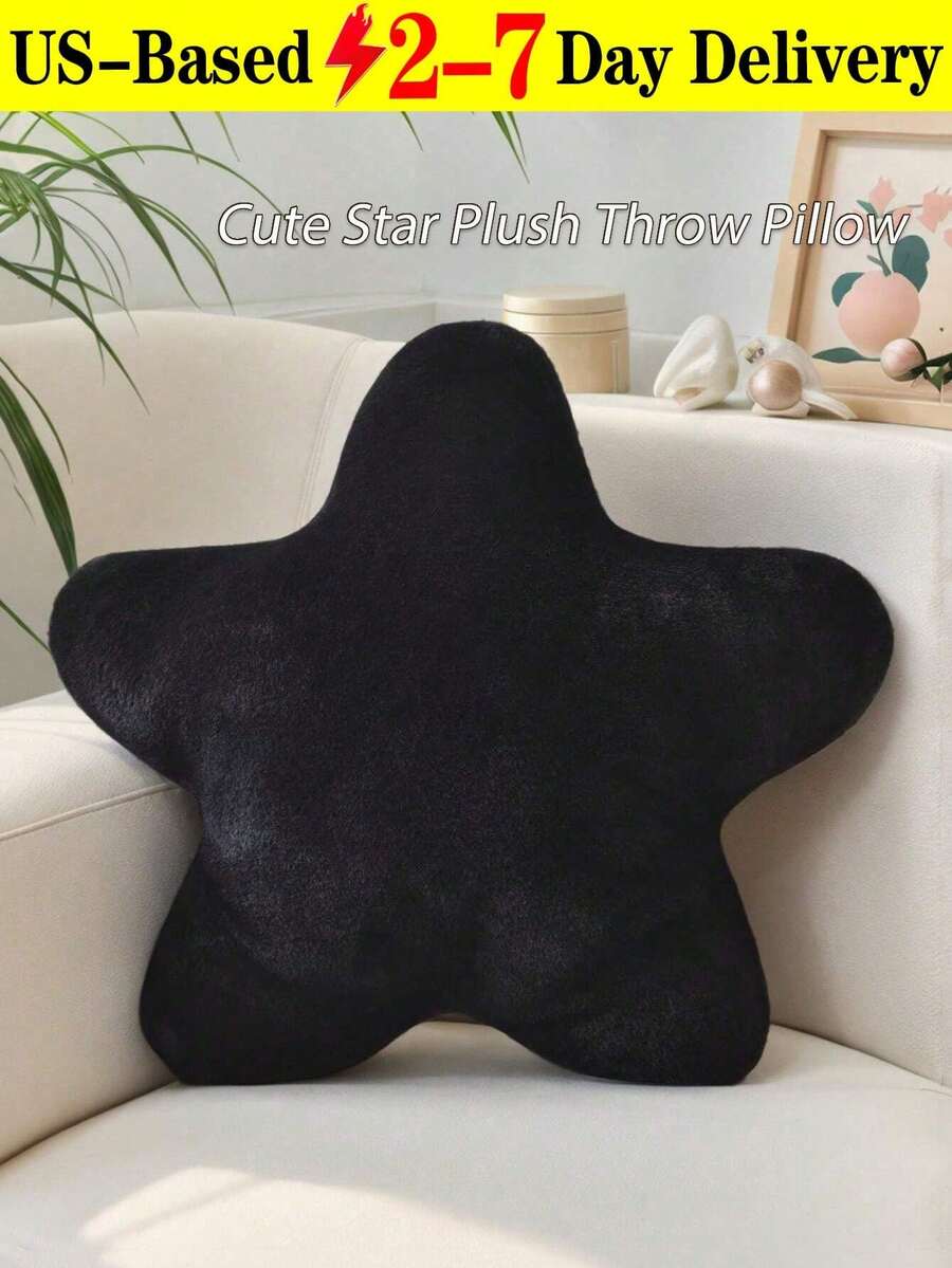 11.81"/15.74" Cute Star Plush Throw Pillow, Soft Faux Fur Material Cushion, Christmas Decoration For Sofa, Bedroom And Living Room, Great Christmas Gift For Family And Friends - 黑色 - 查看 1