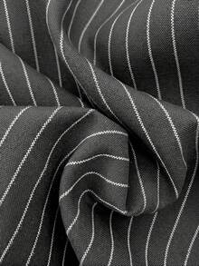 Pantalones a rayas de tiro alto con cordón y botones delanteros, elegantes y casuales, adecuados para primavera, verano y otoño - Gris Oscuro - Ver 5