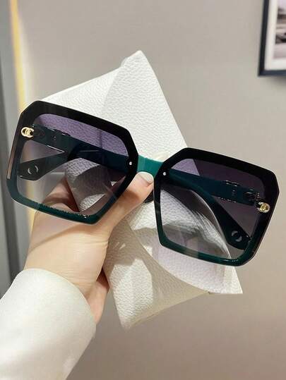 1 Pair Large Square Multifunctional Personalized Women's Glasses, Full Frame Retro Fashion Glasses, Suitable For Travel, Vacation, Daily Wear, Beach Accessories