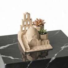 ORIZZONTE Vaso Decorativo Moderno Ispirato a Santorini – Mini Architettura con Texture Archi e Cupole per Piante Grasse e Succulente – Design Creativo Mediterraneo per Casa/Ufficio – 100% Made in Italy, Spedizione dall'Italia - Colore del legno - Visualizzare 5