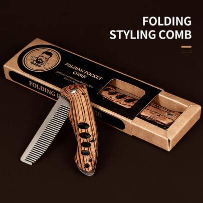 Stainless Steel Folding Comb, Men's Styling Comb, Mechanical Beard Comb, Pompadour Comb, Outdoor With Clip, Portable Comb, Vintage Pompadour Cstyling Comb, Folding Comb, Beard Comb, Portable Beard Comb, Hairdressing Comb