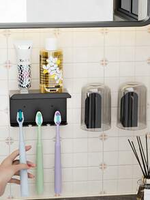 1/3/4pcs Wall-Mounted Toothbrush Holder & Toothpaste Organizer - Space-Saving Bathroom Shelf, Electric Toothbrush Stand, Home Storage Rack For Toothpaste And Cups, Bathroom Accessory With Tissue Holder - Multicolor - View 6