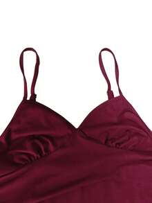 Adjustable Strap Waist Ruched Ruffle Hem A-Line Mini Dress, Sexy Fashion Versatile Daily Wear, Spring/Summer New Arrival Elegant, Vacationcore - Burgundy - View 7