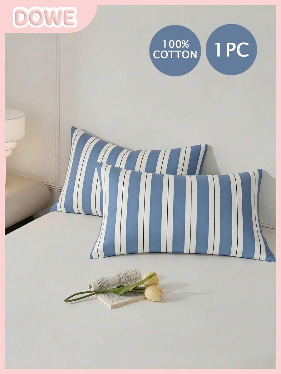 1PC 100% Pure Cotton Pillowcase, Washed Cotton Pillowcase, Natural Texture, Natural Touch, Envelope Style Pillowcase, Bedroom Bedding Dorm Decor, Simple Plaid Stripe Pattern - Multicolor - View 1