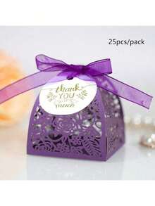 25 piezas Caja de caramelos de rosa con etiqueta de agradecimiento, caja de embalaje de chocolate con corte láser hueco adecuada para bodas, San Valentín, cumpleaños, fiestas, regalos de comunión y decoración - caja de dulces - Ver 11