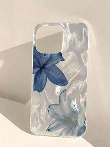 1件羽毛纱线双蓝白百合花个性化图案全包覆TPU防摔手机壳，适用于17Promax/16Promax/15promax/17Pro/17/16 15 14 13 12 11promax - 彩色 - 查看 1