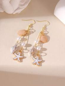 一对简约不锈钢海洋贝壳耳环，奢华珠宝，适合女性日常及度假佩戴 - 彩色 - 查看 3