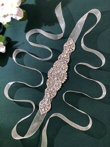 一体式新娘腰带，银色闪亮水晶钻石腰带，女士礼服腰带，婚纱配饰 - 銀色 - 查看 6