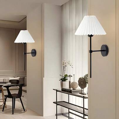 1盏美式风格创意布艺壁灯，E27灯座，硬线连接，适用于卧室、楼梯、酒店客房、走廊、客厅背景墙，不含灯泡