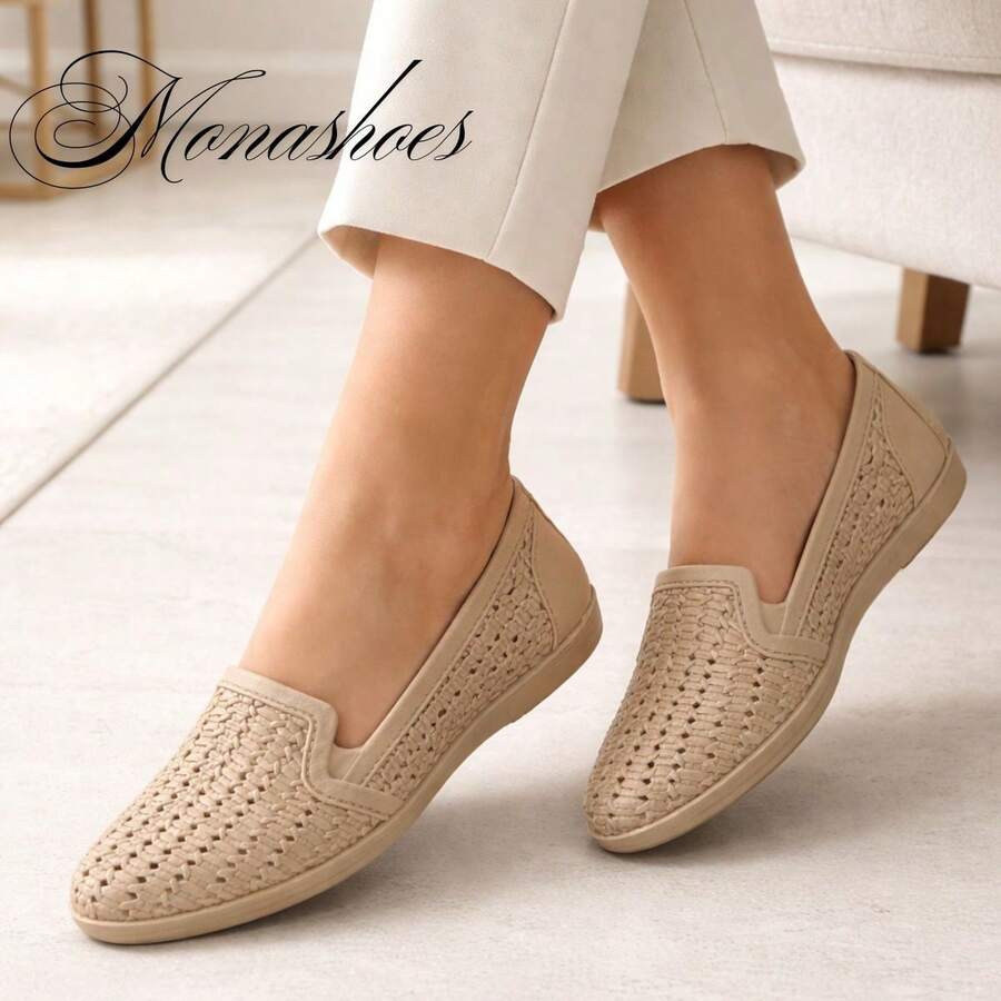 Women's Flat Shoes, Casual, Comfortable And Stylish, Lightweight, Breathable And Ideal For All-Day Wear - Beige - View 1