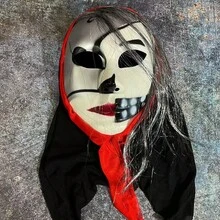 银发食尸鬼面具，恐怖脸部设计，化装舞会和派对服装 - 彩色 - 查看 4