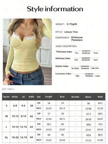 Sunshine Girl Yellow Lace Camisole Top, Y2K College Style, Fitted Square Neck Long Sleeve, Women Summer Back To School Casual Spring - 黑色 - 查看 11