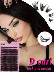 280 sợi mi giả D-Curl dạng phân đoạn, tự làm, chất liệu lông chồn giả, dày, tự nhiên, mềm mại. Độ cong D-Curl, 0.07mm, 10-18mm. Thích hợp cho kiểu hoạt hình, trang điểm hàng ngày, mi giả dày cong kiểu mắt mèo. - Xem 4