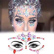5pcs Sparkling Rhinestone Eye Stickers - Glowing Makeup Face Gem Stickers, Shiny Artificial Diamond Face Decor Suitable For Festivals, Cosplay, Parties And Photos, Multi-Season Makeup Accessories, Decorative Face Stickers - Multicolor - View 1
