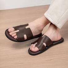 Men's Casual One-Strap Open Toe Slippers, Soft Sole Sandals For Summer - Dark Brown - View 4