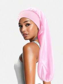 Solid Hair Bonnet Silk Bonnet Satin Bonnet Sleep Bonnet - 粉紅色的 - 查看 7