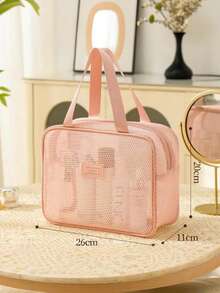 High-Quality Large Capacity Mesh Nylon Solid Color Handheld Toiletry Bag, Unisex Travel Organizer Pouch For Towels, Toothbrush, Cosmetics, Suitable For All Seasons - Multicolor - View 12