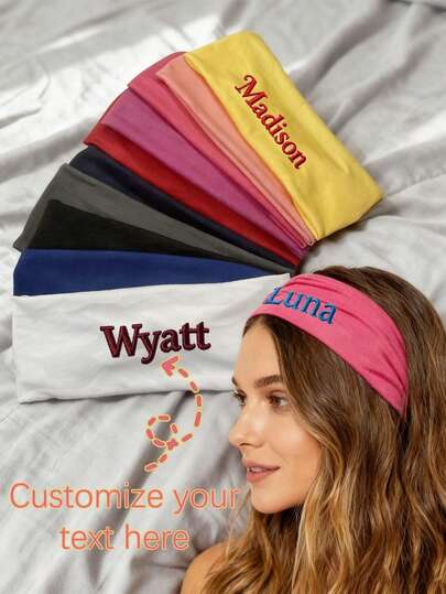 1pc Customizable Embroidered Headband, Personalized Text/Name, Elastic Yoga Headband Suitable For Cleansing, Makeup, Beauty, Yoga And Other Activities, Women's Hair Accessory, Valentine's Day/Christmas Gift, Personalized Gift, Ideal For Friends And Family, Suitable For Home, Gatherings, Group Activities, And Women's Hair Accessories