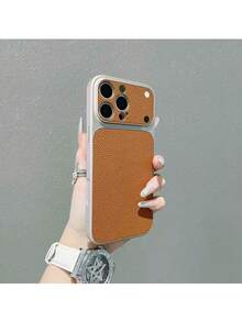 Ốp lưng điện thoại thời trang vân da vải, cửa sổ lớn, tương thích với các dòng 17 Pro Max, 17 Pro, 16 Pro Max, 15, 14 Pro, 13, 12 Pro, 17 inch, bảo vệ camera, khung mềm mờ, chống sốc. - Nâu nhạt - Xem 2