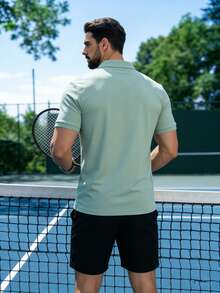 Camisa polo de manga corta para hombre de unicolor, estilo casual para uso diario, viajes al aire libre y trabajo, regalo perfecto para novio o esposo - Verde - Ver 4