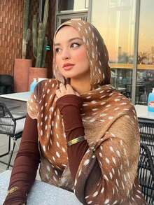 1件装女士时尚休闲梅花鹿印花围巾头巾，轻盈透气，适合日常佩戴 - 彩色 - 查看 5