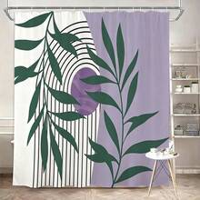 1/4 件套波西米亚风格浴帘套装，抽象植物，热带棕榈叶，现代简约，拱形几何图案，浴室，现代风格，中世纪风格，浴室配件，艺术 - A - 查看 16
