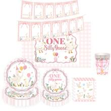 1 Set Pink Gosling Theme 1st Birthday Party Decorations, Including Birthday Banner And Tableware Set - Style 1 - View 1