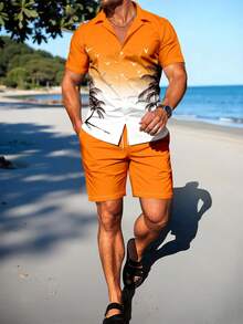 Herren Set aus Kurzarmhemd mit Vogel- und Palmenprint und Casual Shorts - Verschiedenfarbig - Übersicht 1