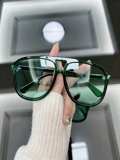 1 par de gafas de moda con lentes verdes extra grandes para mujer, para uso diario